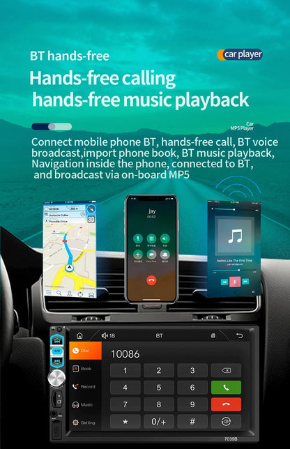 Universal 1 Din Car Radio HD 7" Touch Screen Stereo Bluetooth USB FM ISO Power Aux Input Mirror Link Auto Multimedia Player MP5