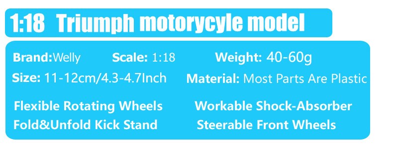 1/18 Escala Welly Triumph Tiger Explorer 800 Sprint RS Bonneville Daytona Trophy Thruxton 1200 Moto Diecast Modelo Brinquedo