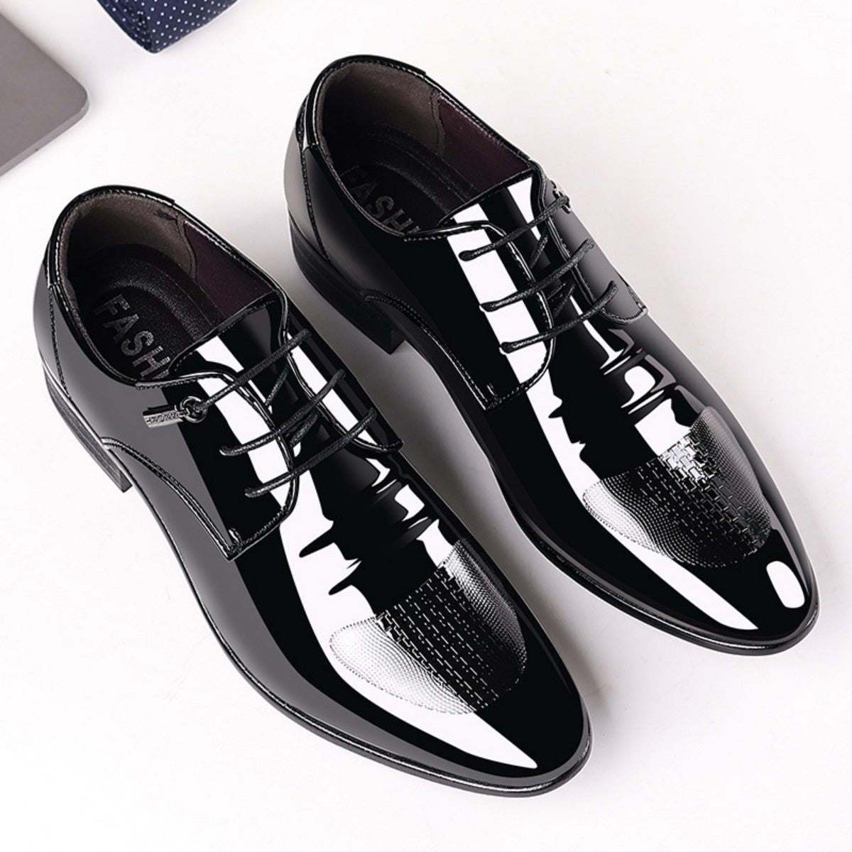 Men's Casual Dress Shoes Mesh Pattern Derby Shoe Classic Lace-up Pointed Formal Oxford Tuxedo Shoes For Men