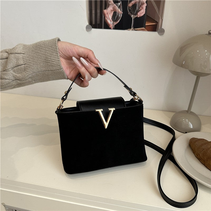 Fashionable Mini Suede Women's Bag, Faux Suede Tote Bag, Hardware Lock Buckle Decoration Handbag Purse Shoulder Cross Body Bags
