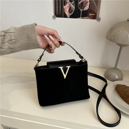 Fashionable Mini Suede Women's Bag, Faux Suede Tote Bag, Hardware Lock Buckle Decoration Handbag Purse Shoulder Cross Body Bags