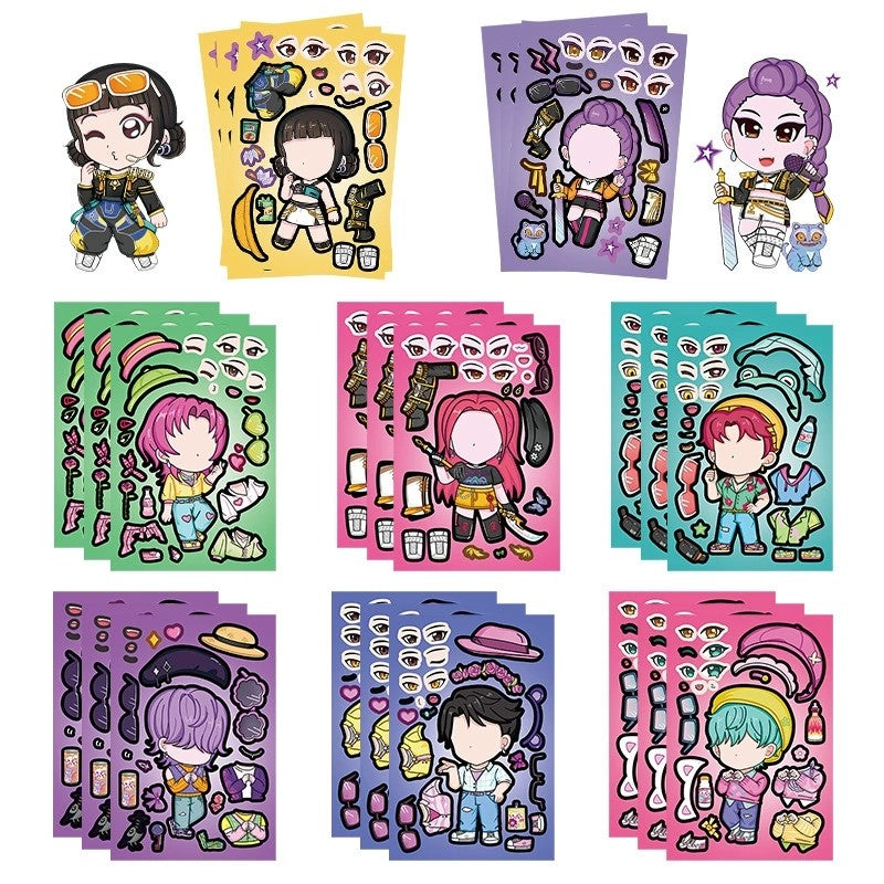 16PCS Cute Make a Face Stickers DIY Handicrafts Waterproof Puzzle Reward K-POP Stationery Stickersk Party Favors Gift