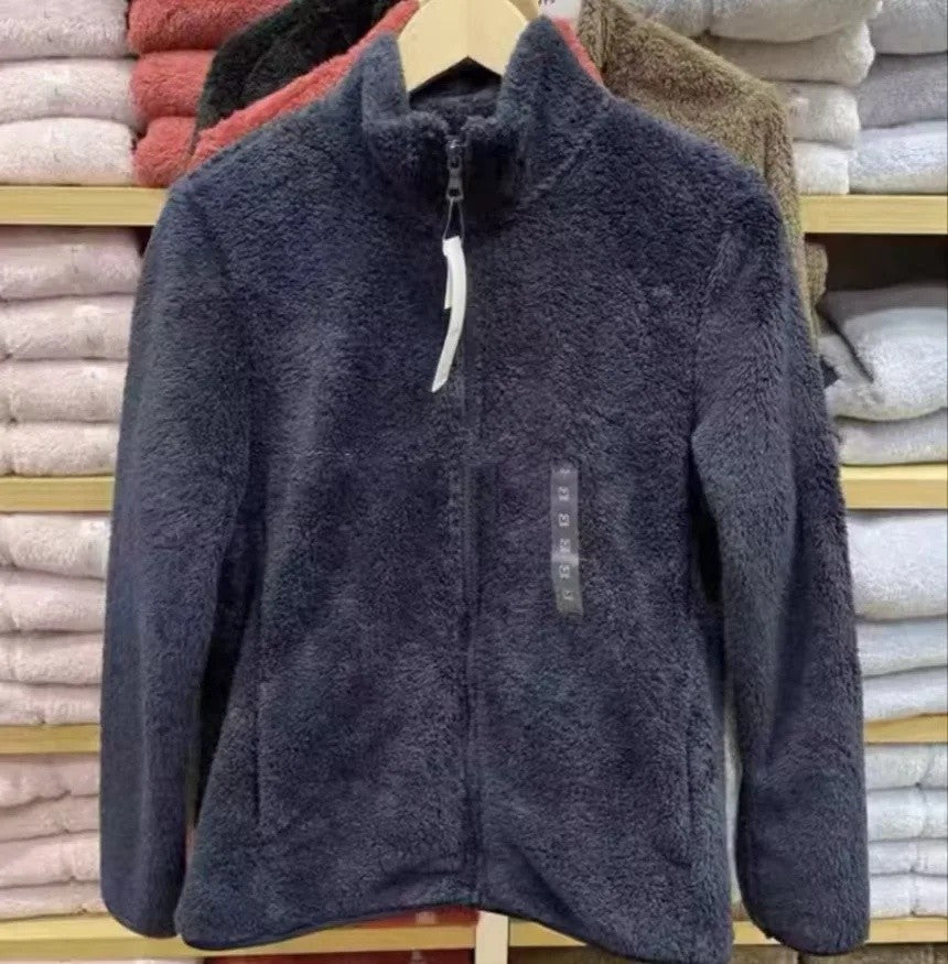 Autumn Winter Women's Long Velvet Fleece Zipper Sleeve Coat Warm Coral Fleece Jacket Full Length Outerwear Comfortable Coat