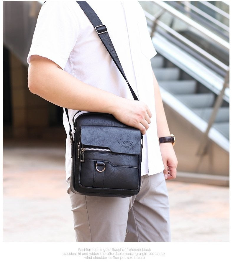 JEEP BULUO Luxury Brand Men Crossbody Messenger Bags Business Casual Handbag Male PU Shoulder Bag Large Capacity