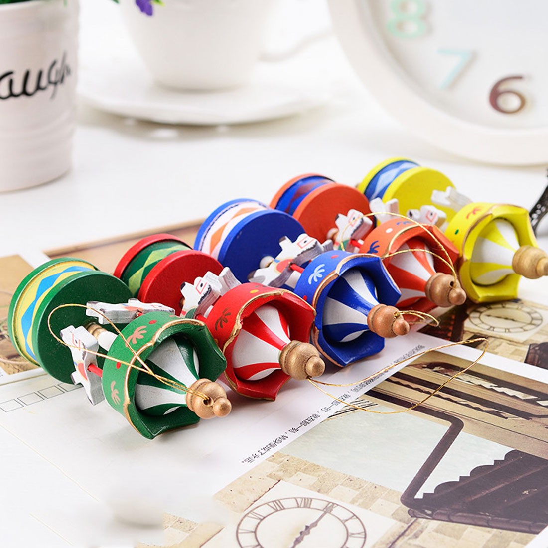 Christmas Wooden Carousel Horse Miniature Ornaments Christmas Tree Hanging Pendants New Year Gift Toy For Kid Home Party Decor