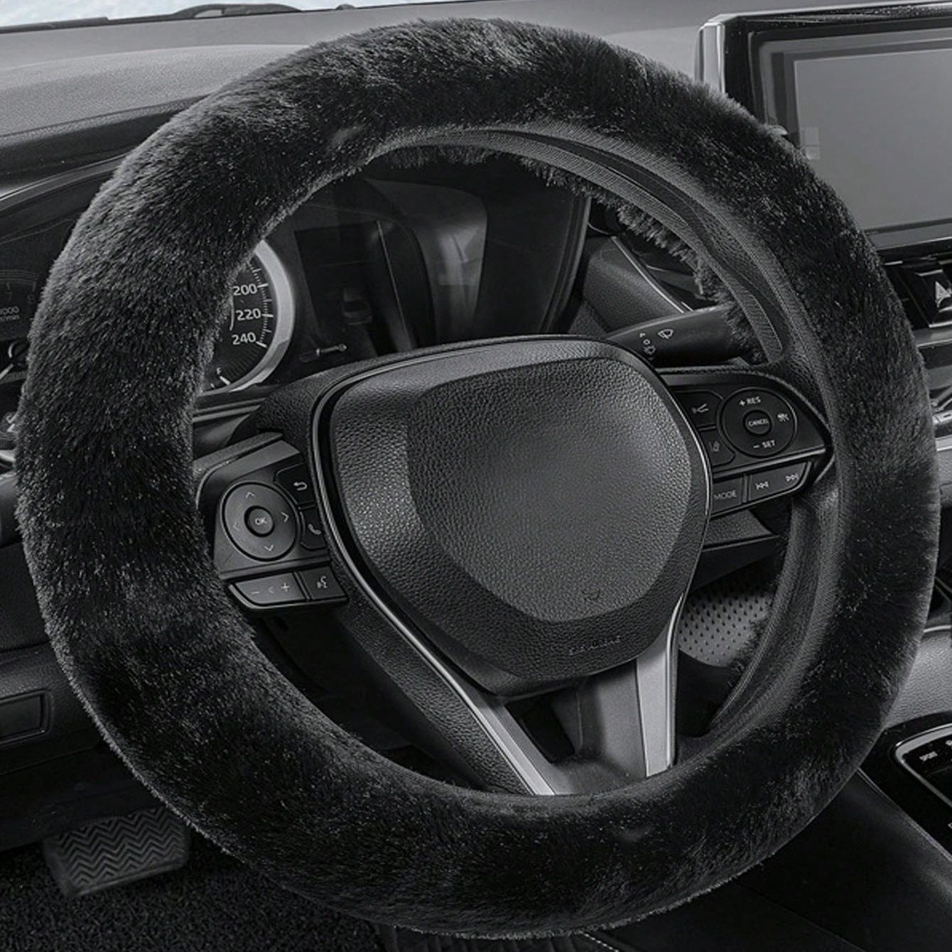 Capa de volante de carro sem anel interno de pelúcia de inverno quente macia confortável antiderrapante elástica capa de guidão elástica