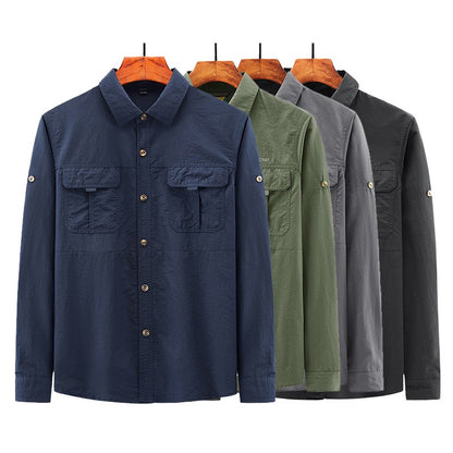 Spring Cargo Shirt For Men Long Sleeve Social Dress Shirt Top Casual Formal Shirt Blouses Oversized Tactical Shirt Man Clothes