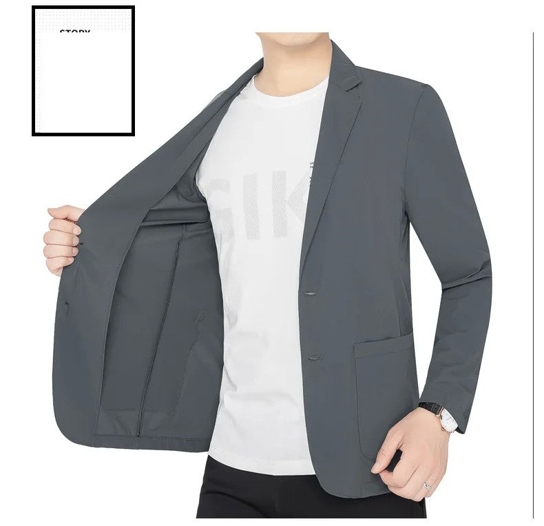 BROWON Brand Summer Men Blazers Gray Solid Color Thin Anti Wrinkle Quick Drying Soft Business Suit Blazer Jacket for Man