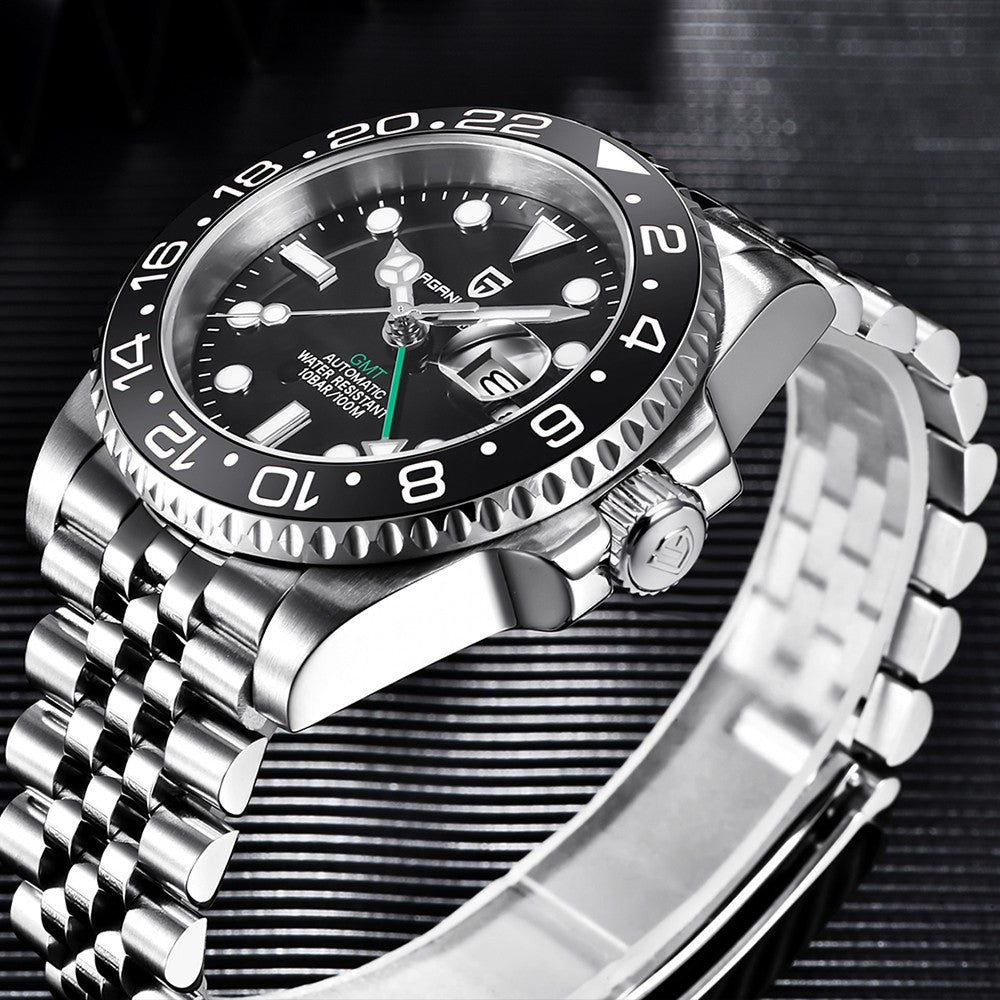 PAGANI DESIGN PD-1662 Luxury GMT Men Mechanical Wristwatch Sapphire Glass Stainless Steel 100M Waterproof Automatic Watches