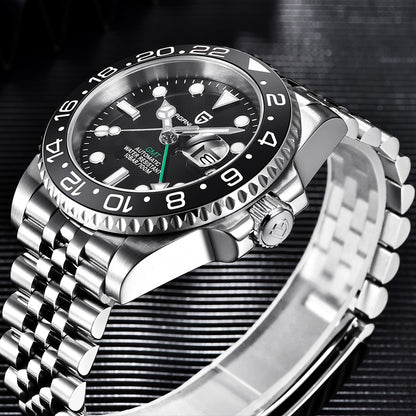PAGANI DESIGN PD-1662 Luxury GMT Men Mechanical Wristwatch Sapphire Glass Stainless Steel 100M Waterproof Automatic Watches