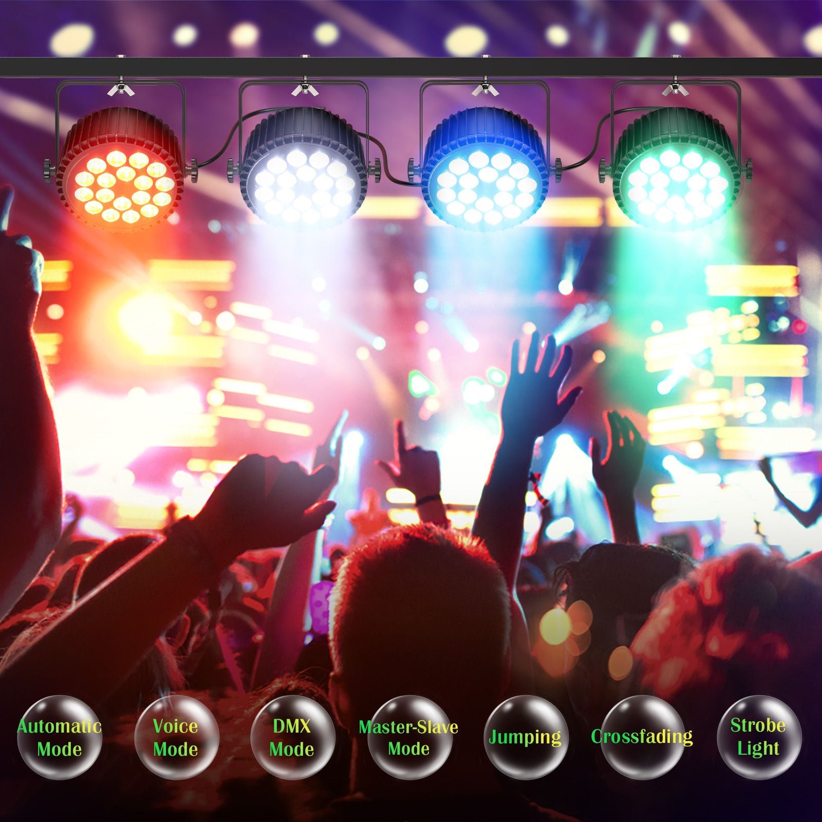 U'King 4PCS 200W LED Par Light DMX512 18x8W RGBW LED Wash Light Effect Flat Light for DJ Disco Party Club Wedding Stage Light