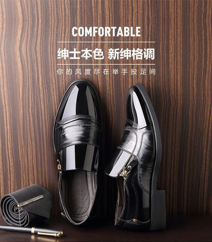 New autumn men's leather shoes Sharp pointed outdoor anti slip flat Fashion Business Zipper Footwear Casual comfort male shoes