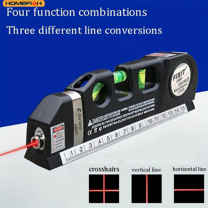 HOMEFISH Nível a Laser Fácil de Usar Ferramenta de Nível a Laser Multiuso Kit de Nível a Laser Padrão Laser de Linha Cruzada Fita Métrica de 2,4 metros
