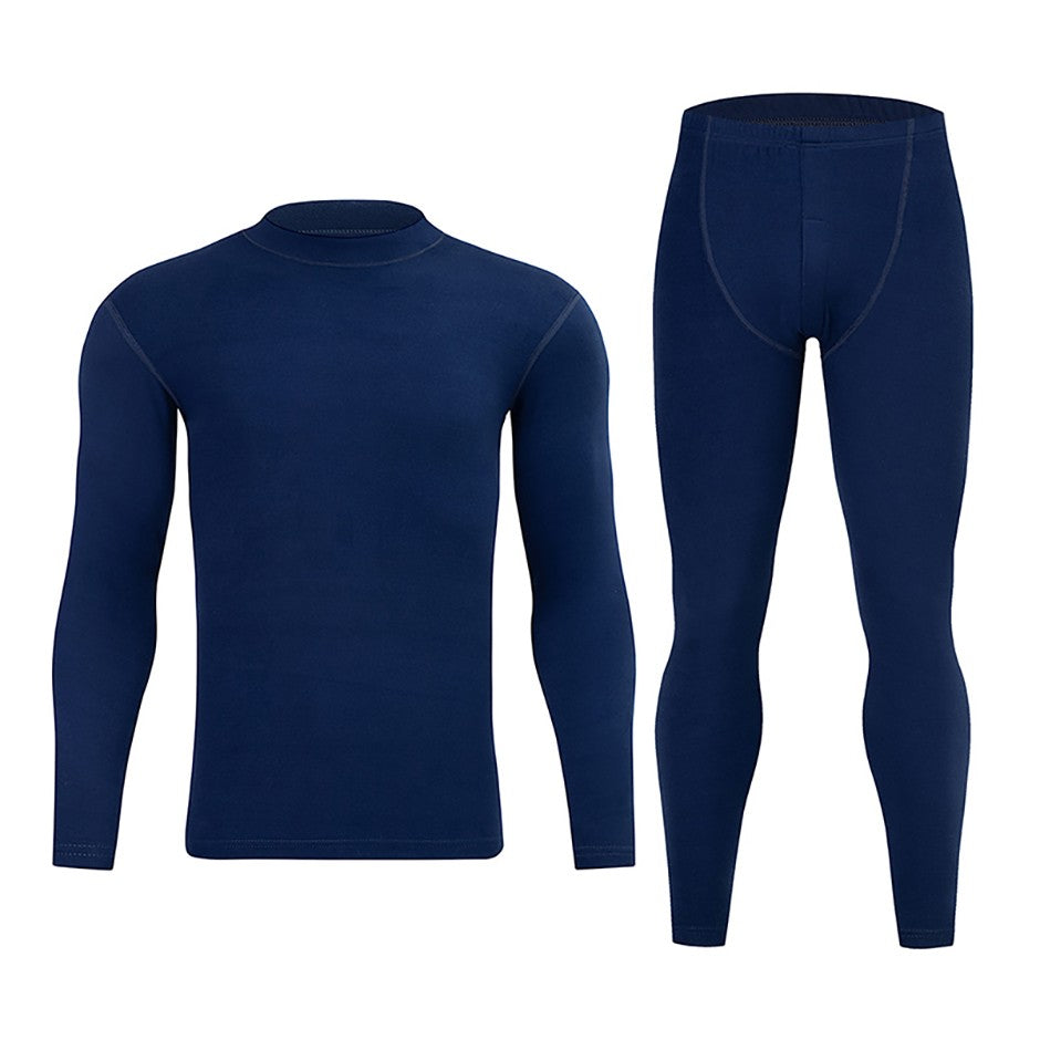 2-piece Autumn/Winter Men's Classic Fashion Basic Warm Underwear Set Loose Large Half High Collar Top T-shirt Elastic Waist Pant