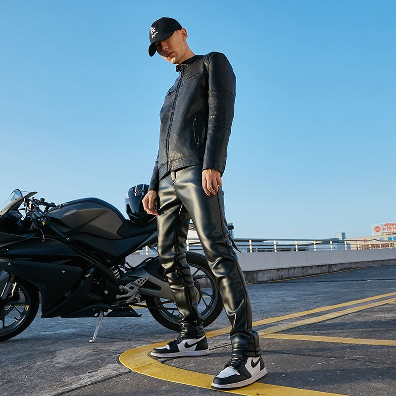 Shilin brand leather jacket men new plush thickened leather coat Slim fit Korean fashion winter casual leather jacket