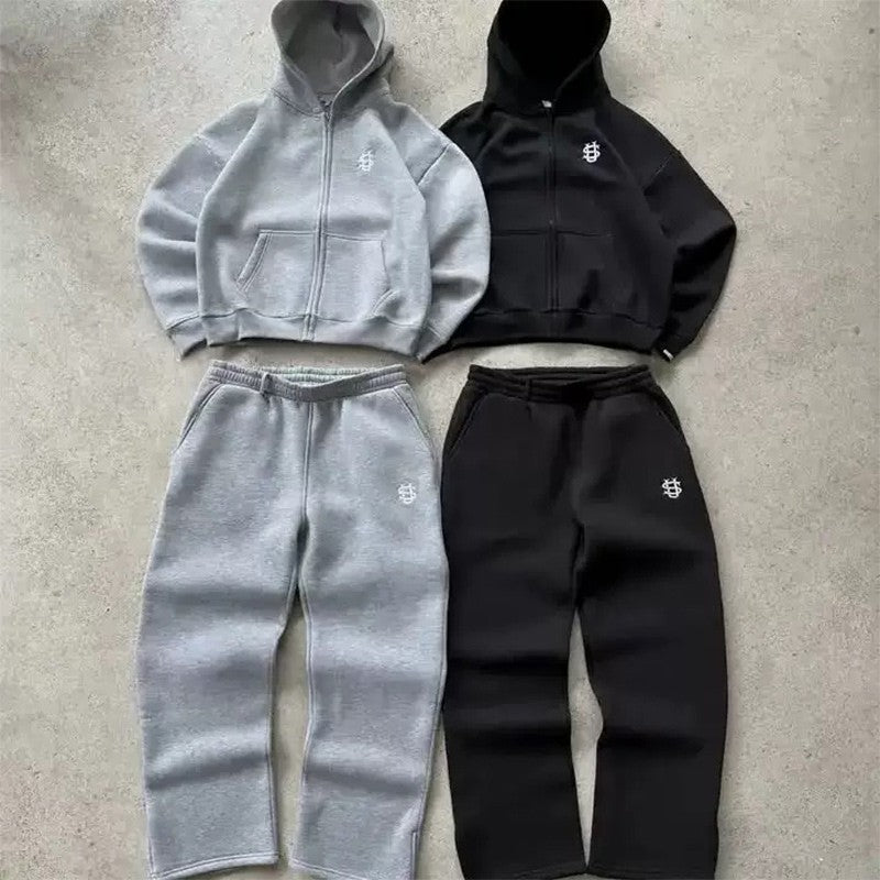 2025 European and American fashion embroidery design men clothing set Y2k street Harajuku Gothic loose couple casual tracksuit