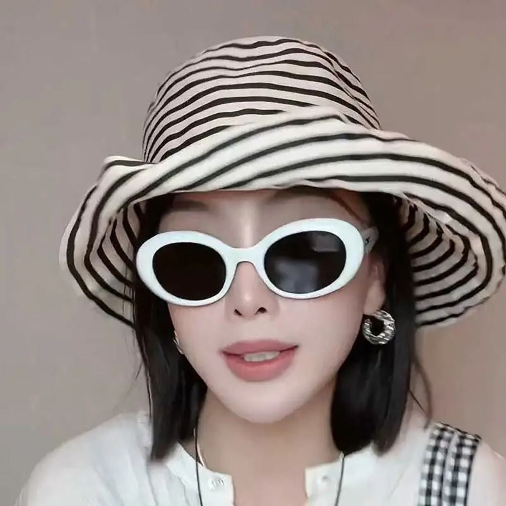 1Pcs Durable Sunproof Striped Bucket Hat Foldable Retro Summer Hat Big Head Circumference Fashion Sunscreen Basin Hat Women