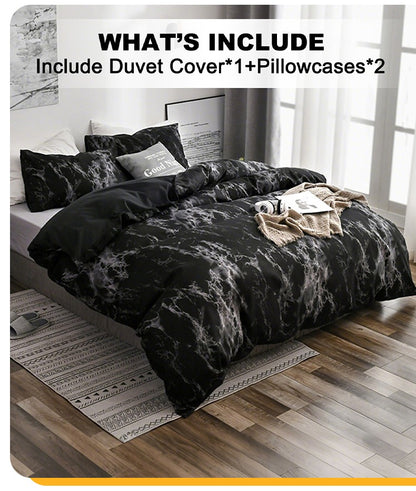 Conjunto de Capa de Edredom Estampada com Padrão de Mármore, 3 Peças, Conjunto de Cama Macio e Suave para a Pele, Inclui 1 Capa de Edredom e 2 Fronhas