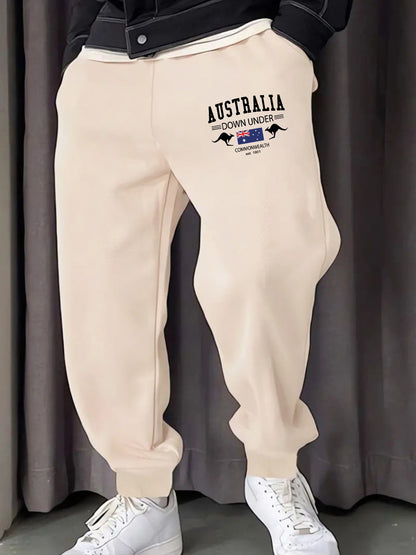 Austrália Down Under Impressão Homem Moletom Calça de Moletom Bolso Confortável Calças Compridas Calças Básicas Confortáveis Y2K Cintura Elástica Calça Versátil
