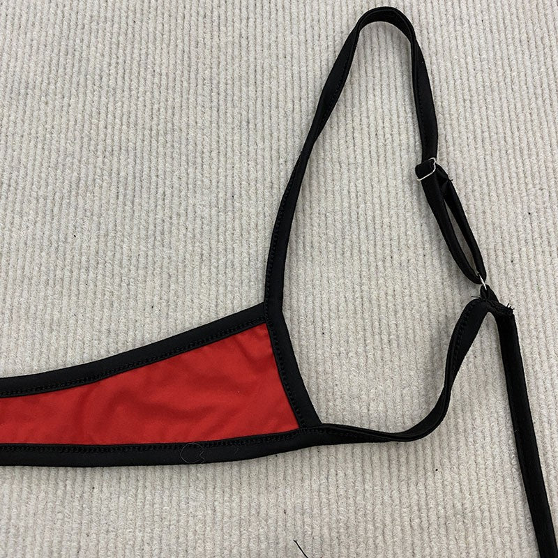 Retro Shoulder Strap Adjustable Backless Simple Summer Split Bikini Y2K Aesthetic Sexy Spice Girl Beach Contrast Color Swimsuit