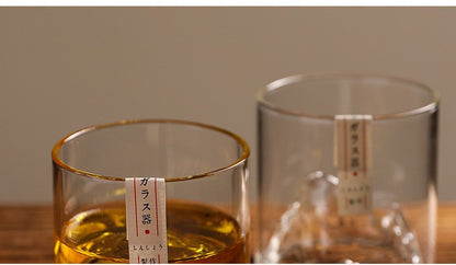 Conjunto de Copos de Uísque de Montanha Glacial 3D Japonesa - Copos Baixos & para Pedras com Caixa de Presente de Madeira para Uísque, Vodka, Vinho