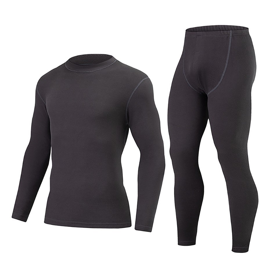 2-piece Autumn/Winter Men's Classic Fashion Basic Warm Underwear Set Loose Large Half High Collar Top T-shirt Elastic Waist Pant