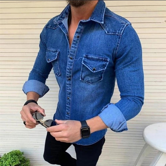 Spring Autumn Denim Shirts Men Top Long Sleeve Jeans Shirts for Men Single-breasted Casual Shirts chemise homme ??????? ???????