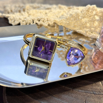 New Ladies Open Bracelet Watch Assorted Shaped Diamond Color Gemstone High-End Quartz Wristwatch Lazy Person's Stylish Timepiece