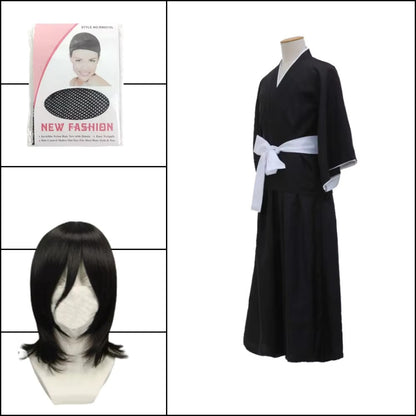 BLEACH Kuchiki Rukia Shinigami Cosplay Costume Wig Shoes Set Anime Halloween For Woman Men Clothes