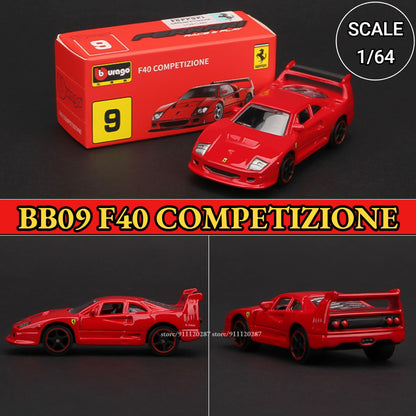 Bburago 1:64 Ferrari Modelo de Mini Carro, BB11 Enzo Réplica de Veículo de Metal F12tdf F40 458 488 GTB Miniatura de Metal Decoração de Casa Brinquedo de Menino