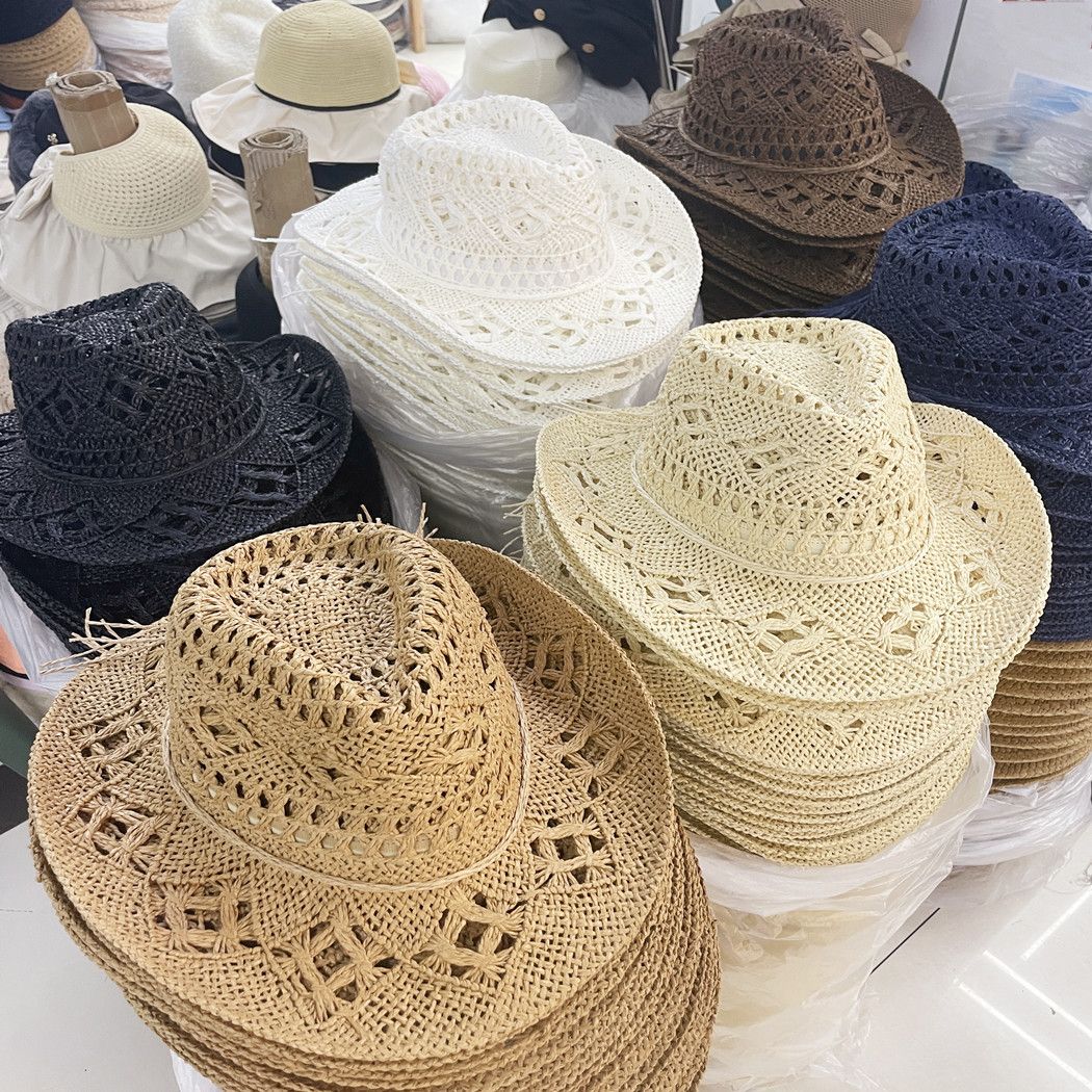 Straw Western Cowboy Hoed Hand Made Beach Vilt Zonnehoeden Party Cap Voor Man Vrouw Curling Rand Cap Zon Bescherming Unisex hat