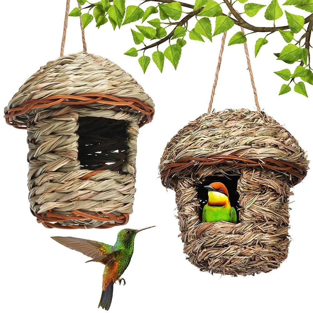 Ninho de Pássaro de Palha Trançado à Mão Ninho de Papagaio para Chocar ao Ar Livre Jardim Suspenso Casa de Reprodução Ninho Acessório para Pássaros