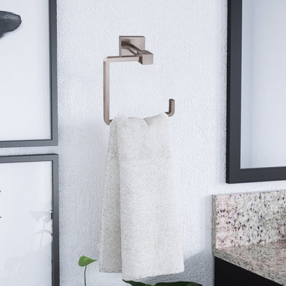 Modern Towel Ring Satin Nickel Finish Bathroom Kitchen Accessory Durable Metal Construction Easy Install Concealed Screws