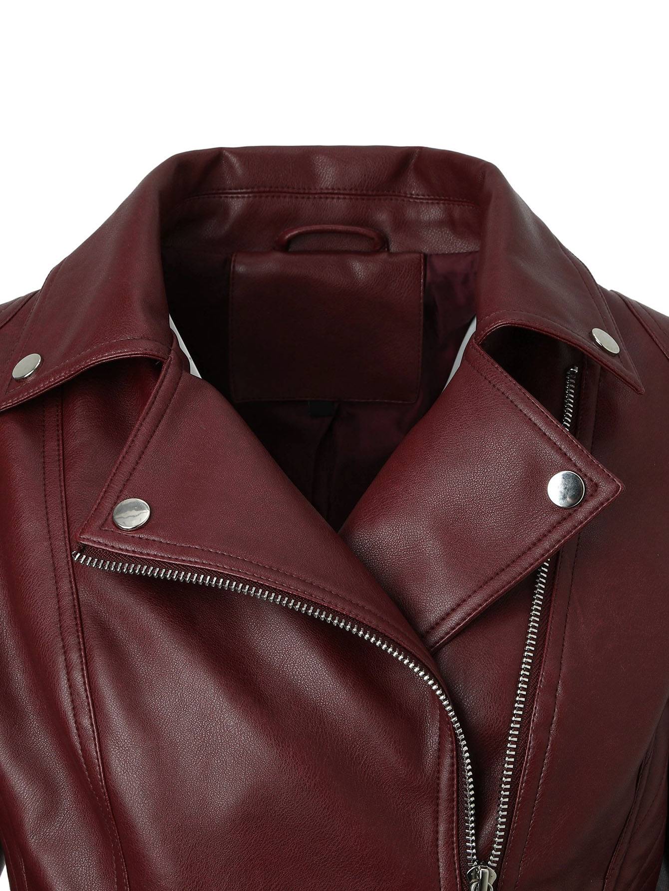 ? Biker Style Pu Leather Jacket for Women - Vegan Faux Motorcycle Jacket with Zipper & Buttons (Black/White/Red/Green)