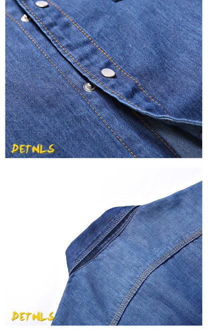 2025 Spring Men Slim Fit Denim Shirts Men Casual Solid Color Long Sleeve Cotton Shirts Male Jeans Shirt Fashion Cowboy Shirt 4XL