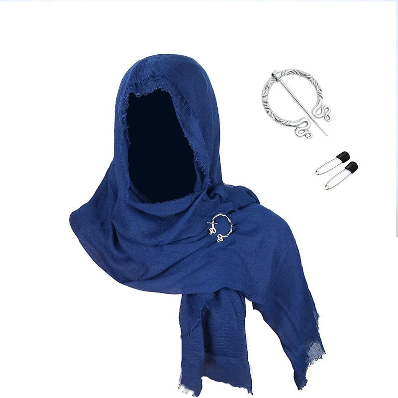 Medieval Renaissance Cloak Cape with Viking Brooch - Hooded Shawl Scarf for Halloween Costumes, Streetwear & Pop Culture Events