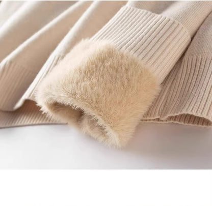 Men‘s Thermal Fleece High-neck Sweater Winter Turn-down Collar Fleece-lined Knitted Pullover Casual Keep Warm Thick Bottom Tops