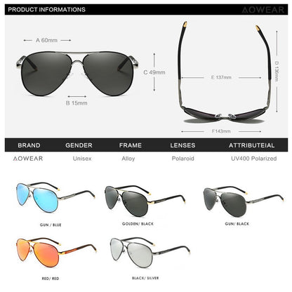Óculos de Sol Masculino AOWEAR de Aviador Polarizado Espelhado Para Homem HD Dirigir Piloto Óculos de Sol lunettes de soleil homme