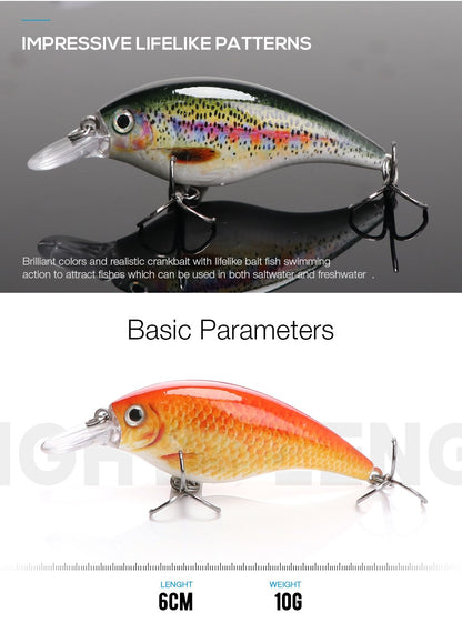 TREHOOK 6cm 10g Black Minnow Iscas de Pesca de Truta Flutuante Dura Wobbler Crankbait Jerkbait Isca Artificial para Baixo e Truta
