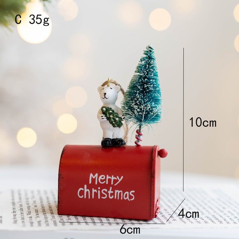 Metal Iron Red Mailbox Hanging Ornament Christmas Tree Pendant Letters To Santa Claus Home Christmas Decoration