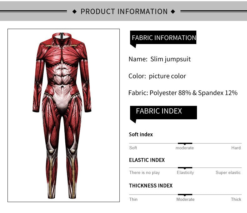 [You're My Secret] Halloween Cosplay Costumes for Men Women 3D Printed Muscle Elastic Human Anatomy Body Bodysuit Jumpsuit