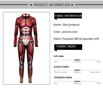 [You're My Secret] Halloween Cosplay Costumes for Men Women 3D Printed Muscle Elastic Human Anatomy Body Bodysuit Jumpsuit