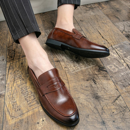 Spring Autumn Prom Evening Long Men's Casual Leather Loafers Male Slip on Flats Shoes Male Brogue Retro Upscale Comfy Shoes