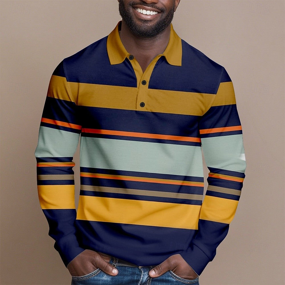 Autumn Fashion Men's Stripes Long Sleeve Polo Shirt Breathable Business Casual Top Slim Fit Quick Dry Multi Colors Men Clothing
