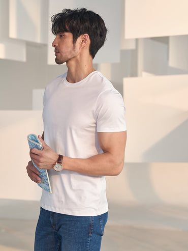 SuyaDream Mens Solid Tee Cotton Silk Blend Plain O neck Short Sleeved Cozy T Shirts 2025 Summer Simple Chic Top White Black