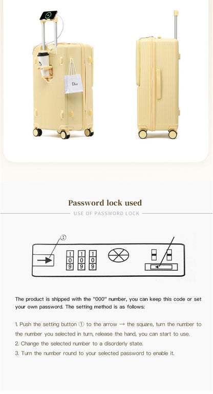 sushimu Suitcase Wide Handle Travel Suitcase Men 20 24 26 Carry-On Luggage Women PC Aluminum Frame Trolley Case