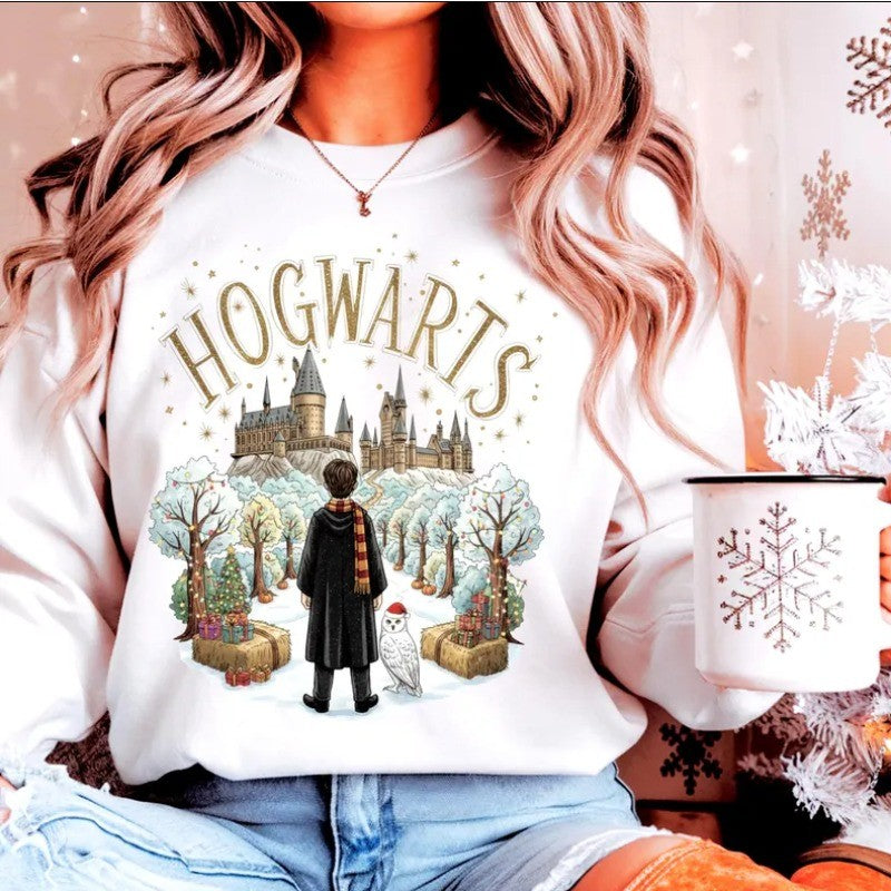 Imagem PNG de Natal de Hogwarts, Moletom com Tema Harry Potter Adequado para Homens e Mulheres Casuais no Outono e Inverno