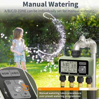 Diivoo Water Timer 4 Zone Garden Programmable Automatic Irrigation Timer with Rain Delay Manual/Auto Mode Watering for Lawn Yard