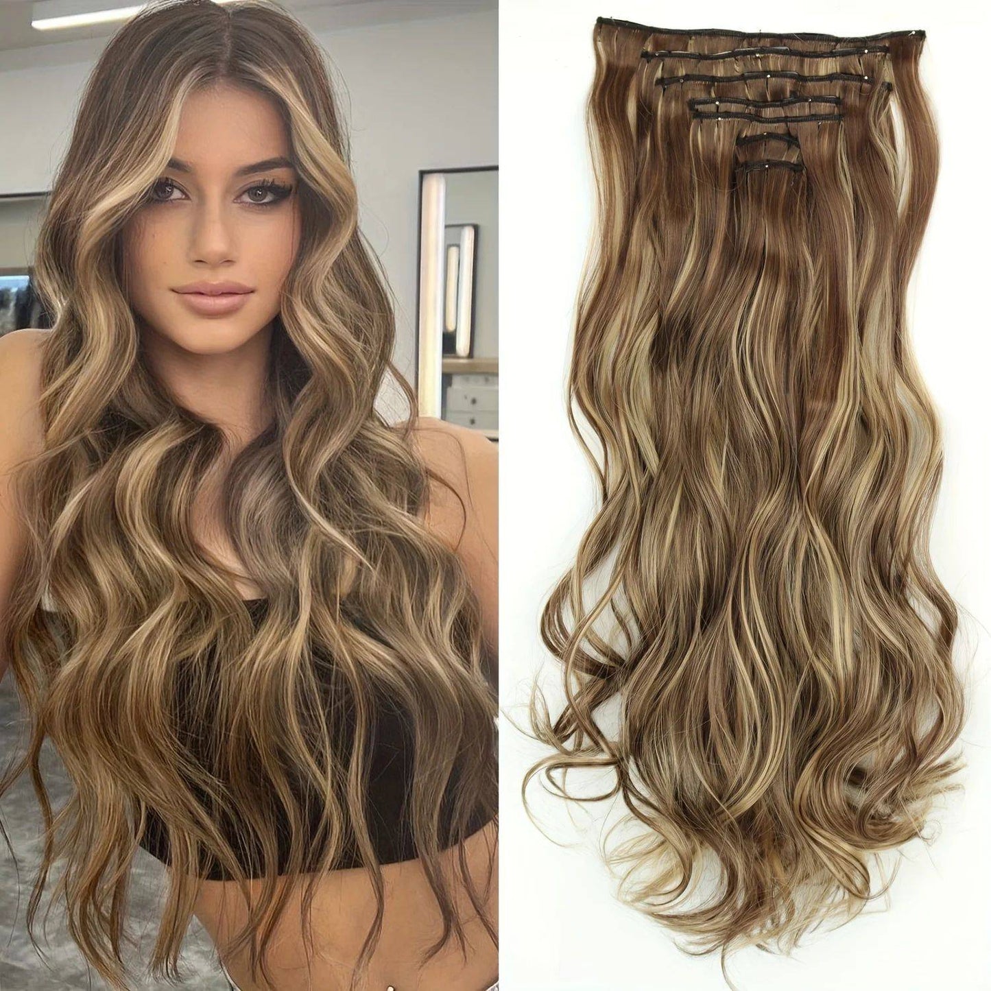 Cabelo Liso Comprido 16 Clipes 7 Pçs/Conjunto de Apliques de Cabelo Sintético Natural Loiro Preto Resistente ao Calor 2026