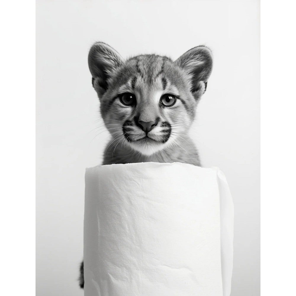 Black and White Cute Animal and Toilet Paper Poster Lion Owl Cat Dog Canvas Painting Wall Art Bathroom Living Room Home Decor